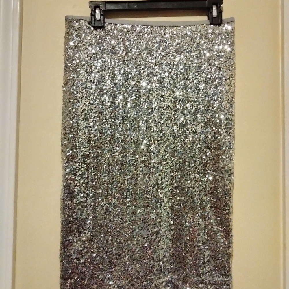 Metrostyle Sparkling Silver Pencil Skirt